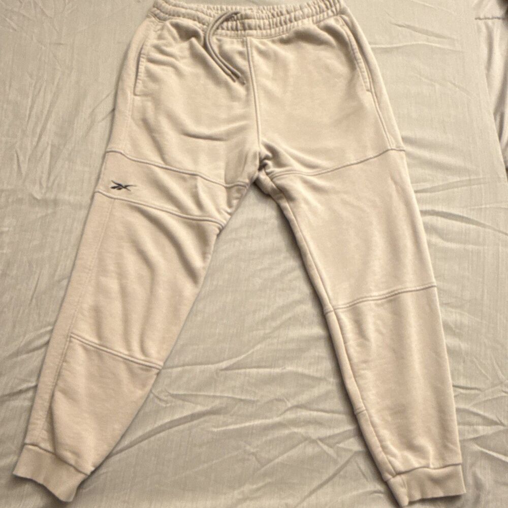 Rebook Joggers Sweats Beige Embroidered Logo Mens large Y2K